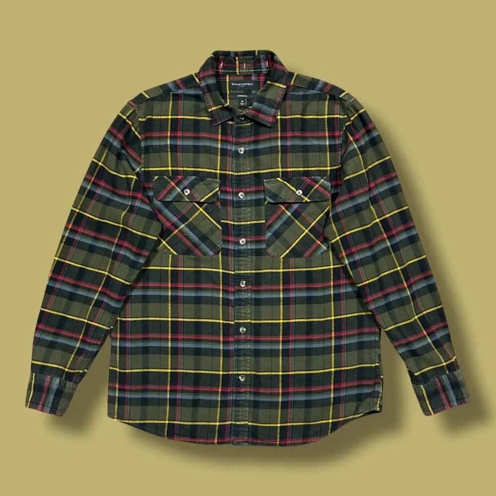 Banana Republic Flannel Shirt Long Sleeve Button Up Cotton Textured Mens Medium